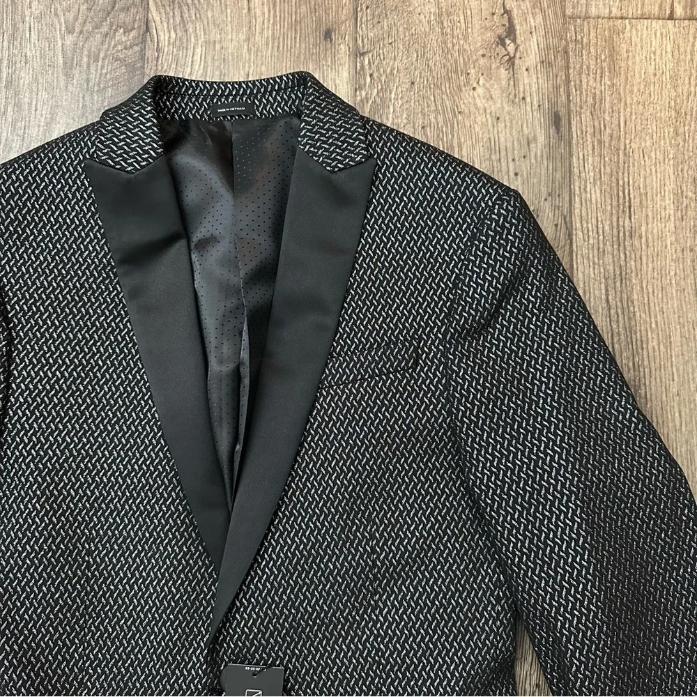 JF J. Ferrar Evening Jacket Suit Sport Coat Blazer Sz 36 Reg Black Silver